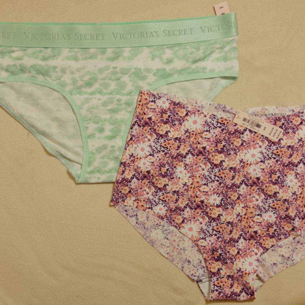 Victoria's Secret Mint Green Tie-Dye Hipster & Purple Floral Hipster Panty Set